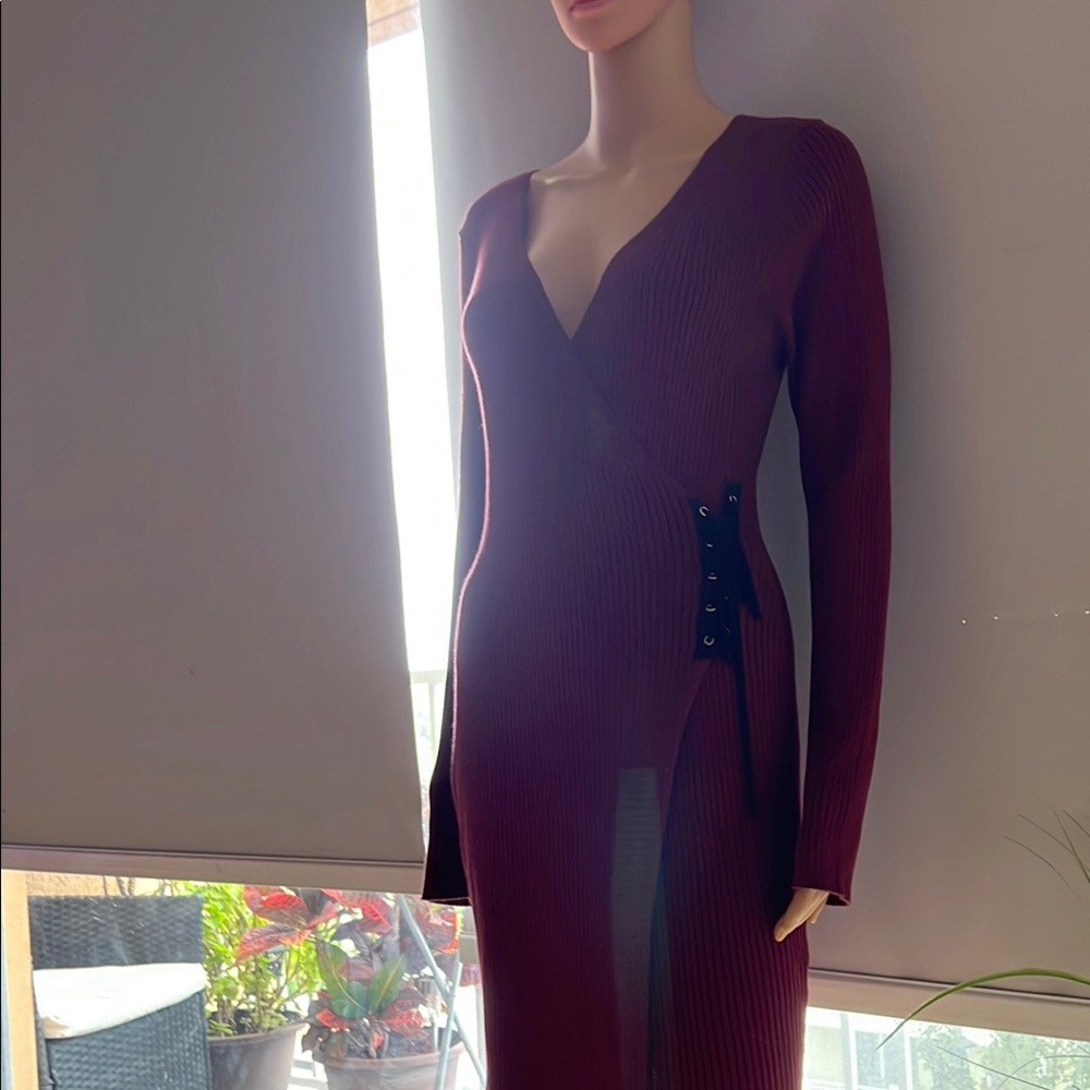Elegant Burgundy Long Sleeve Dress